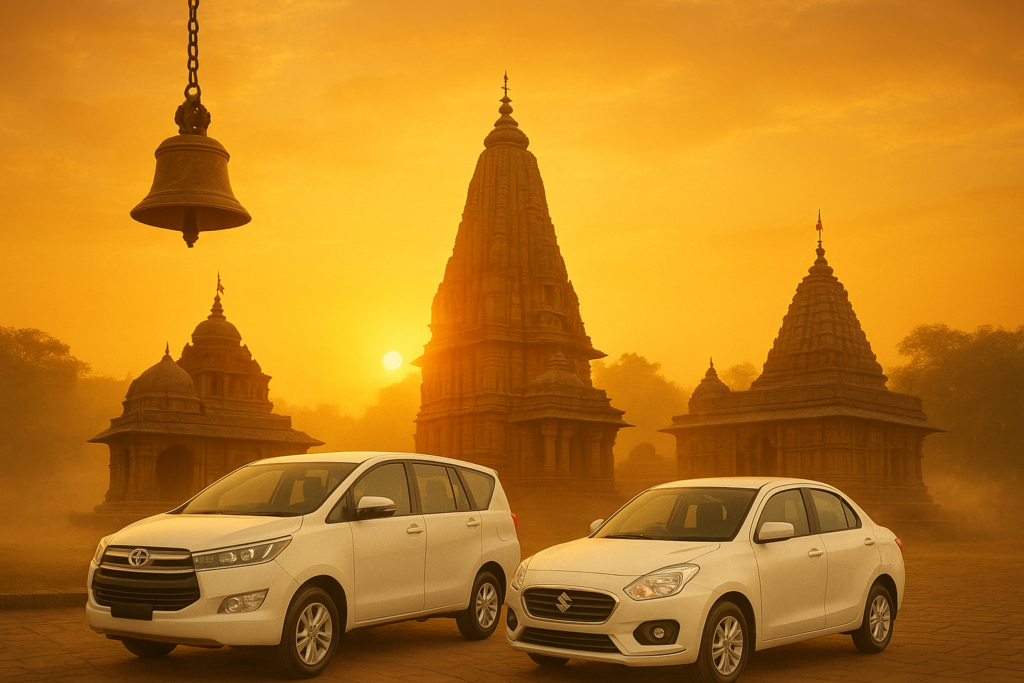 Jyotirlinga Tour temple sunrise with modern vehicles (1)